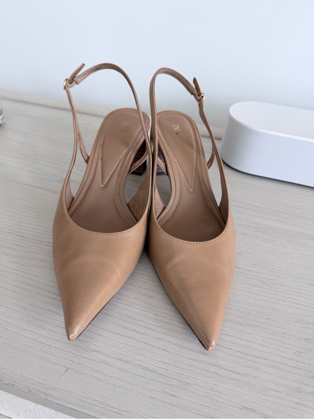 Zara Camel Pointed Slingback Heels - Picture 6 of 6
